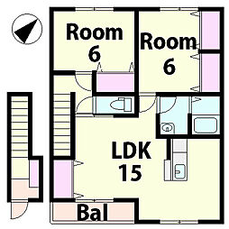 リトルアグリン 2階2LDKの間取り