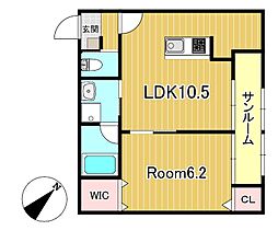 CA彩り 1階1LDKの間取り