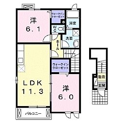 サザンアルミュールA 2LDKの間取図画像