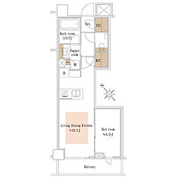 OPENRESIDENCIA大井町ゼームズ坂 1LDKの間取図画像