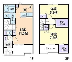 ドミール大島VII　B 2階2LDKの間取り