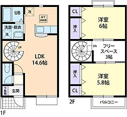 ハーモニーコート　B 2階2LDKの間取り