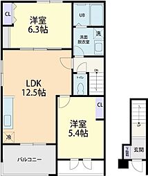 シンフォニア　B 2階2LDKの間取り