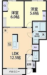 ファミーリエ　B 1階2LDKの間取り