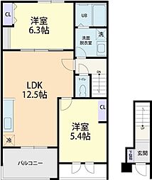 ファミーリエ　B 2階2LDKの間取り