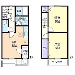 イーストビレッジ 2階2DKの間取り
