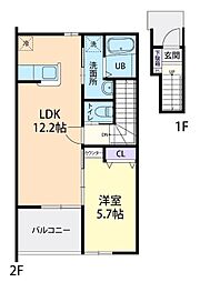 espoir・III 2階1LDKの間取り