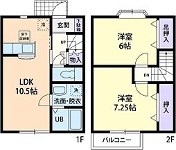 プライムガーデン　A 105 2階2DKの間取り