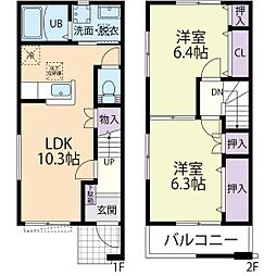 レジデンスガーデン　風 2階2LDKの間取り
