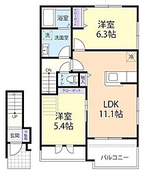 7/15(仮称)登米市中田町テラスハウス B 2LDKの間取図画像