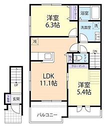 7/15(仮称)角田市梶賀テラスハウス B 2LDKの間取図画像