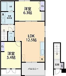 ベルドミール 2LDKの間取図画像