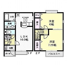 グラスドミール1 2LDKの間取図画像
