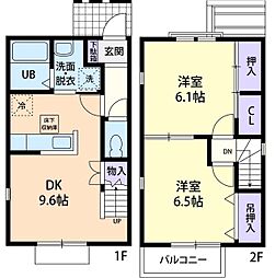 ユニゾンA 2DKの間取図画像