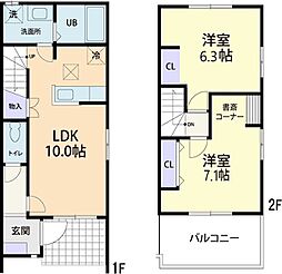 10/1(仮称)茨城町長岡テラスハウス A 2LDKの間取図画像