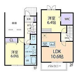 10/15(仮称)日光市森友テラスハウス B 2LDKの間取図画像
