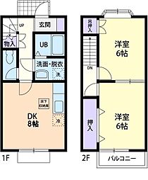 プチエトワールA棟 2DKの間取図画像