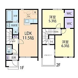 12/1(仮称)伊勢崎市三室町テラスハウス A 2LDKの間取図画像
