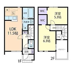 10/1(仮称)つくば市上ノ室テラスハウス 2LDKの間取図画像