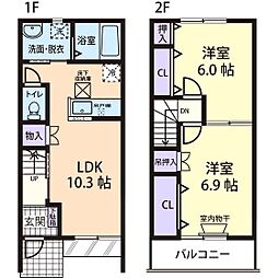 リアンクレール 2LDKの間取図画像