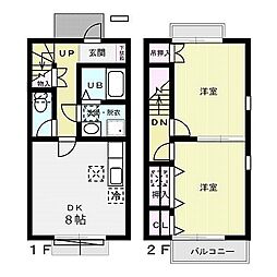 サンライズB 2DKの間取図画像