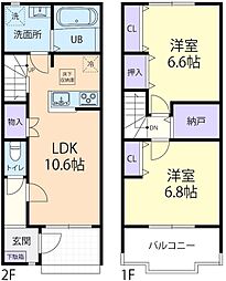 2/1(仮称)成田市郷部テラスハウス C 2LDKの間取図画像