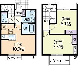 2/15(仮称)前橋市粕川町テラスハウス 2LDKの間取図画像