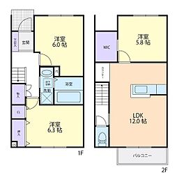 青空ハイツA 3LDKの間取図画像