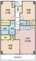 サンフラワーK.T 1階3LDKの間取り