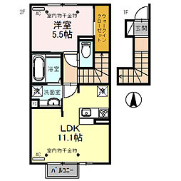 メディオカーサY 2階1LDKの間取り