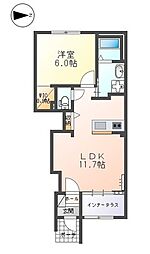 ノーベルハイム 105 1階1LDKの間取り