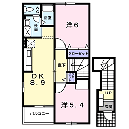 メゾン・パルテーノ　Ｂ棟 2階2DKの間取り