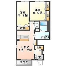 ハイムガーデンIII 1階2LDKの間取り