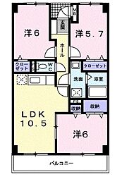 ビアンクール 2階3LDKの間取り