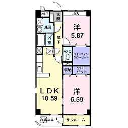 トレフルD 2LDKの間取図画像