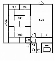 ハイツ秋篠 1階2LDKの間取り