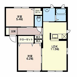 ディアスあわの 1階2LDKの間取り