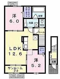 クレイン 2階2LDKの間取り