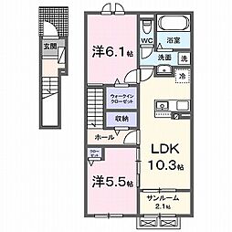サニー　ピアッツア　II 2階2LDKの間取り