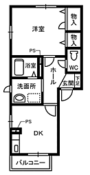 ＨＥＬＬＯ　Ｉ’Ｓ 202 1階1DKの間取り