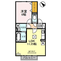 カーサ・ビアンカ 1階1LDKの間取り
