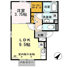 フェリーク 2階1LDKの間取り