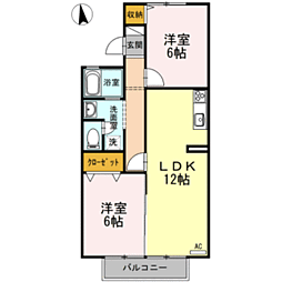 サニーハイムオーリ 1階2LDKの間取り