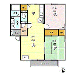 グリーンロード・エル　Ａ 2階2LDKの間取り