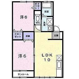 サン・ドミールＢ 1階2LDKの間取り