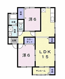 サン・ドミールＦ 2階2LDKの間取り