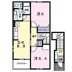 ウィングコート　Ｂ 2階2DKの間取り