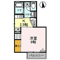 ロイヤルファミール　A 1階1Kの間取り