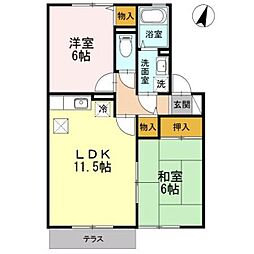グリーンコート 1階2LDKの間取り