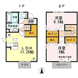 プランドール和田中　B棟 1階2LDKの間取り